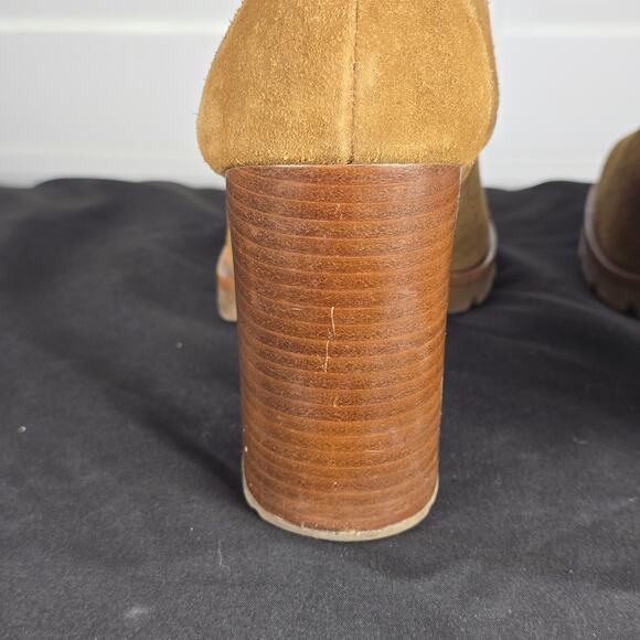 Preloved Tory Burch Sofia Logo Ring High Heel Ankle Suede Leather Booties Brown - Picture 7 of 12